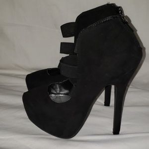 Black suede platform heels